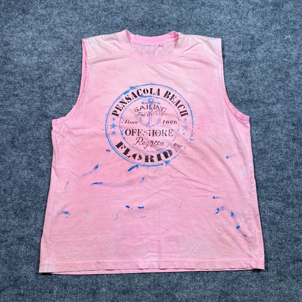 Pensacola Beach Florida Offshore Regatta Pink Distressed Muscle Tee Tank Top